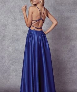 Prom Long Strappy Back Satin Dress By Juliet 687