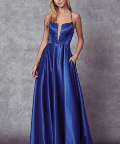 Prom Long Strappy Back Satin Dress By Juliet 687