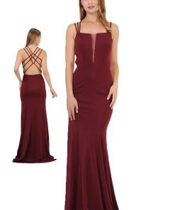 Long Strappy Open Back Dress With Illusion Panel By Poly USA 8468
