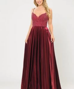 Prom Long Sweetheart Dress With Beaded Bodice By Poly USA 8674
