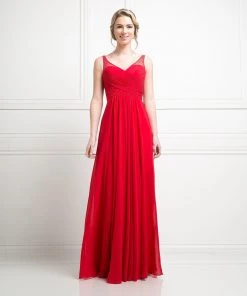 Ruched Long Sleeveless Dress By Cinderella Divine CJ214