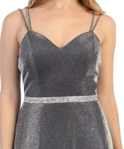 Long Sweetheart Metallic Dress With Pockets By Celavie 6502L Prom