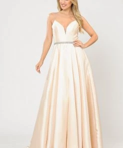 Long Sweetheart Mikado Dress With Corset Back By Poly USA 8688