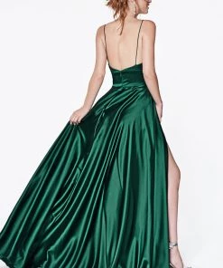 Prom Long Sweetheart Satin Dress With Slit By Cinderella Divine CJ523