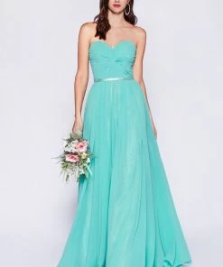 Long Strapless Twist Front Dress By Cinderella Divine 7455 21 Long Strapless Twist Front Dress By Cinderella Divine 7455