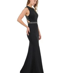 Long Trumpet Dress With Beaded Strappy Back By Poly USA 8230 Prom