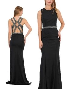 Long Trumpet Dress With Beaded Strappy Back By Poly USA 8230 Prom