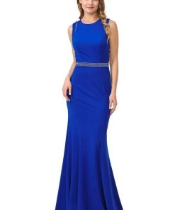 Long Trumpet Dress With Beaded Strappy Back By Poly USA 8230 Prom