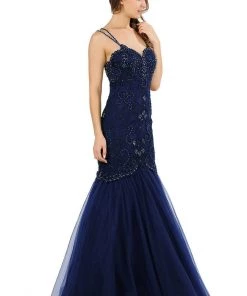 Long Trumpet Dress With Embellished Bodice By Poly USA 8352 Prom