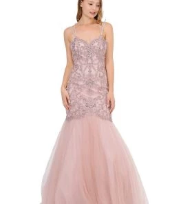 Long Trumpet Dress With Embellished Bodice By Poly USA 8352 Prom