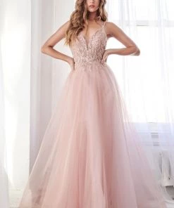 Beaded Long Tulle Dress By Cinderella Divine CD0154 Prom