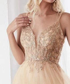 Beaded Long Tulle Dress By Cinderella Divine CD0154 Prom