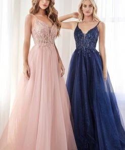 Beaded Long Tulle Dress By Cinderella Divine CD0154 Prom