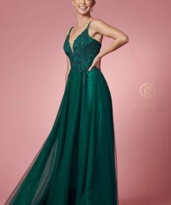 Long Tulle Embroidered Bodice Dress By Nox Anabel R357