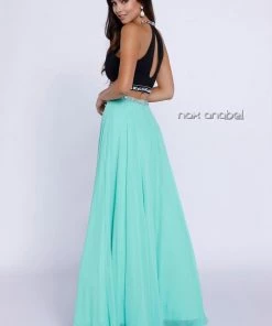 Long Two-Piece Beaded Halter Crop Top Dress By Nox Anabel 8214