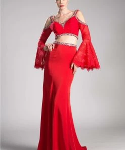 Long Two Piece Bell Sleeve Dress By Cinderella Divine 13114 Prom