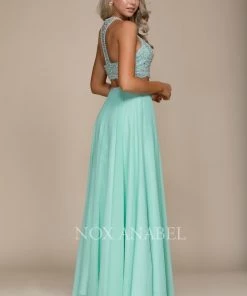 Prom Long Two-Piece Dress With Beaded Crop Top By Nox Anabel G095
