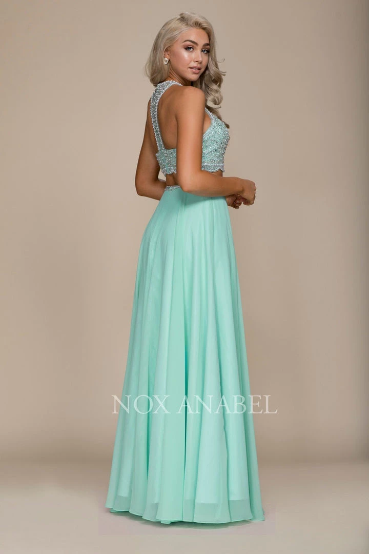 Prom Long Two-Piece Dress With Beaded Crop Top By Nox Anabel G095 4 Prom Long Two-Piece Dress With Beaded Crop Top By Nox Anabel G095