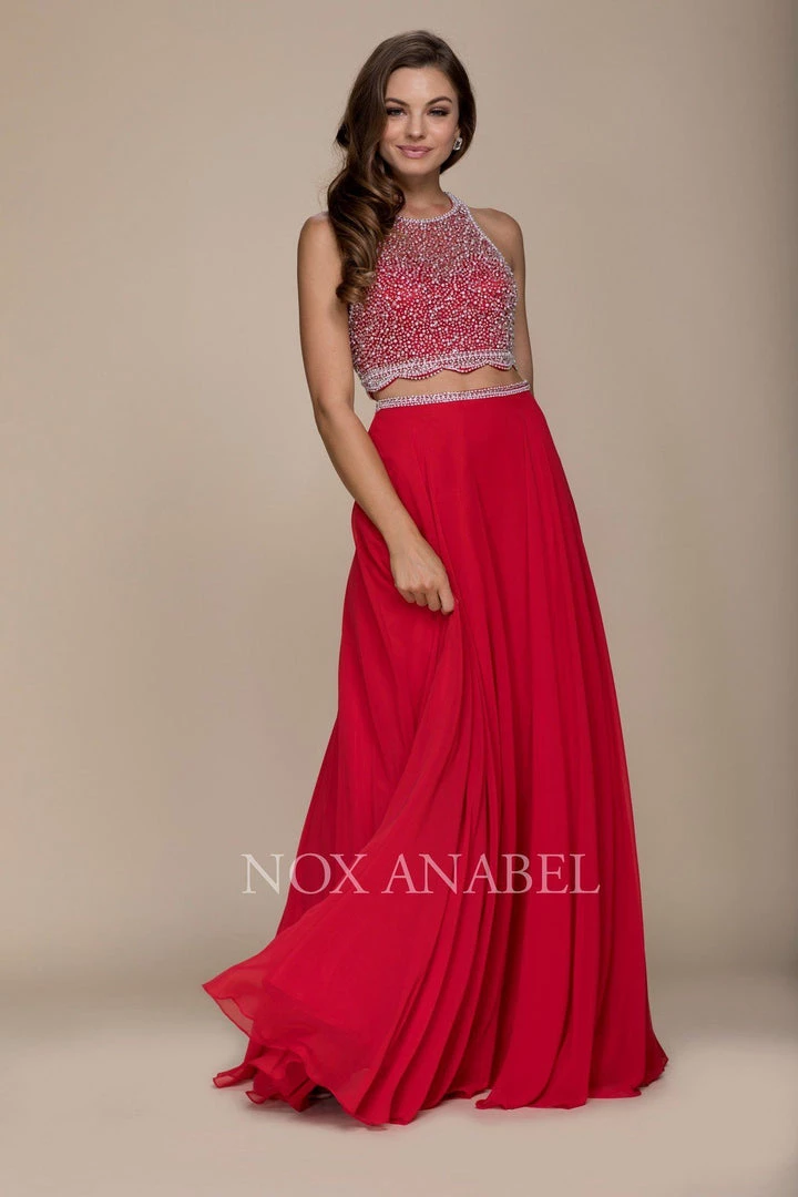 Prom Long Two-Piece Dress With Beaded Crop Top By Nox Anabel G095 6 Prom Long Two-Piece Dress With Beaded Crop Top By Nox Anabel G095