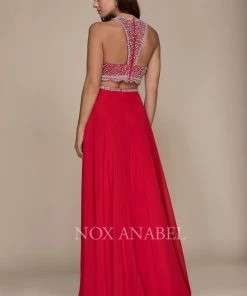 Prom Long Two-Piece Dress With Beaded Crop Top By Nox Anabel G095 11 Prom Long Two-Piece Dress With Beaded Crop Top By Nox Anabel G095