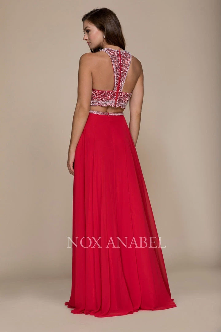 Prom Long Two-Piece Dress With Beaded Crop Top By Nox Anabel G095 7 Prom Long Two-Piece Dress With Beaded Crop Top By Nox Anabel G095
