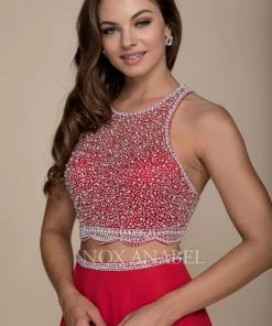 Prom Long Two-Piece Dress With Beaded Crop Top By Nox Anabel G095 9 Prom Long Two-Piece Dress With Beaded Crop Top By Nox Anabel G095