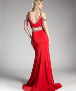 Long Two-Piece Cold Shoulder Dress By Cinderella Divine 13114A Prom