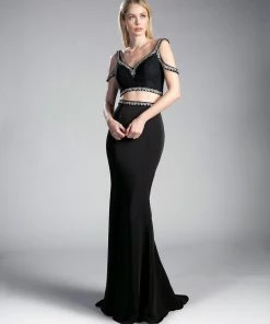 Long Two-Piece Cold Shoulder Dress By Cinderella Divine 13114A Prom