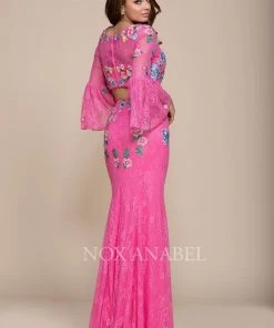 Long Two Piece Dress With Embroidered Lace By Nox Anabel 8288 Prom