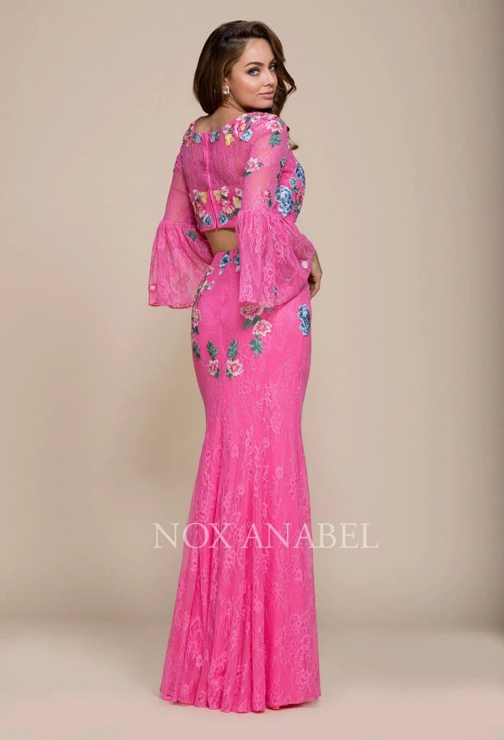 Long Two Piece Dress With Embroidered Lace By Nox Anabel 8288 Prom 4 Long Two Piece Dress With Embroidered Lace By Nox Anabel 8288 Prom