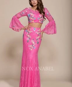 Long Two Piece Dress With Embroidered Lace By Nox Anabel 8288 Prom