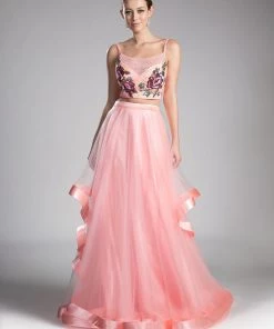 Long Two-Piece Floral Dress By Cinderella Divine 11793 Prom