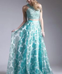 Floral Print Long Two Piece Dress By Cinderella Divine KD099