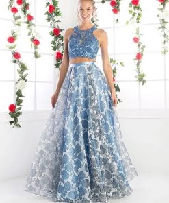 Floral Print Long Two Piece Dress By Cinderella Divine KD099