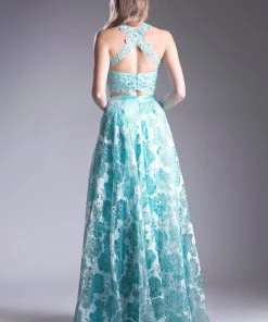 Floral Print Long Two Piece Dress By Cinderella Divine KD099