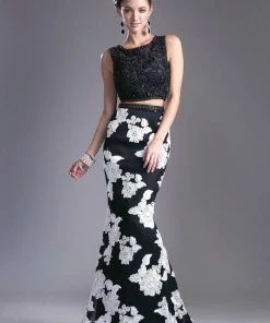 Floral Print Long Two Piece Dress By Cinderella Divine 8948