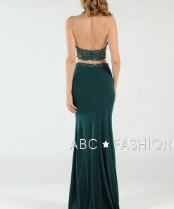 Long Two-Piece Dress With Halter Crop Top By Poly USA 7890