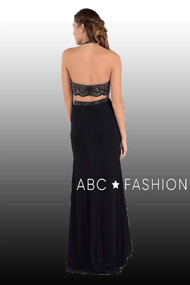 Long Two-Piece Dress With Halter Crop Top By Poly USA 7890 7 Long Two-Piece Dress With Halter Crop Top By Poly USA 7890