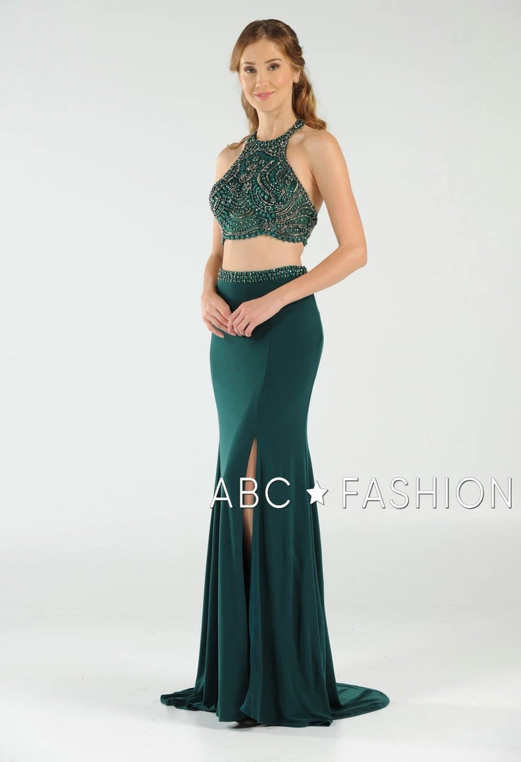Long Two-Piece Dress With Halter Crop Top By Poly USA 7890 5 Long Two-Piece Dress With Halter Crop Top By Poly USA 7890