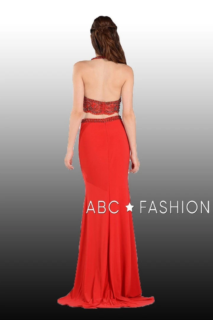 Long Two-Piece Dress With Halter Crop Top By Poly USA 7890 9 Long Two-Piece Dress With Halter Crop Top By Poly USA 7890