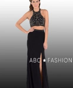 Long Two-Piece Dress With Halter Crop Top By Poly USA 7890 12 Long Two-Piece Dress With Halter Crop Top By Poly USA 7890