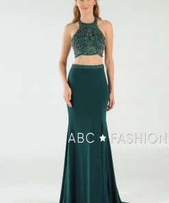Long Two-Piece Dress With Halter Crop Top By Poly USA 7890