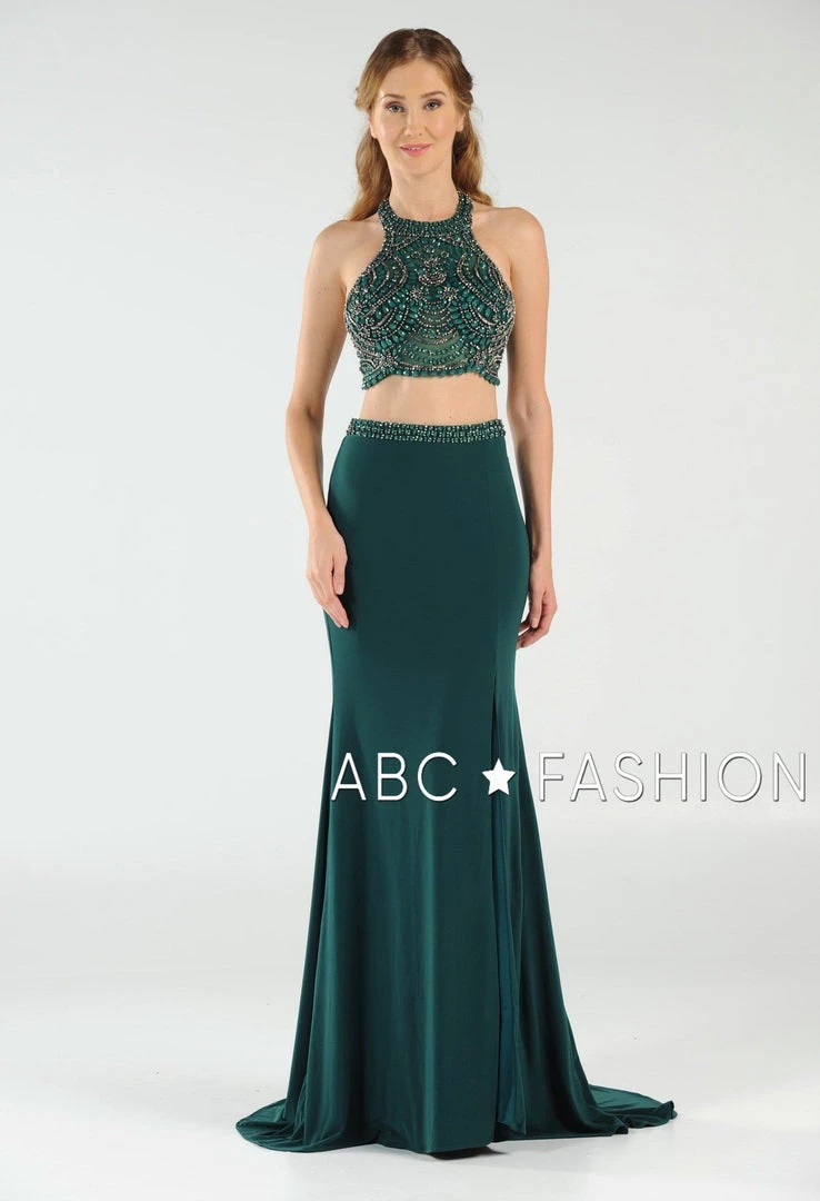 Long Two-Piece Dress With Halter Crop Top By Poly USA 7890 3 Long Two-Piece Dress With Halter Crop Top By Poly USA 7890