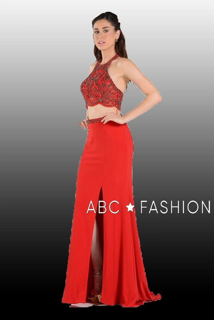Long Two-Piece Dress With Halter Crop Top By Poly USA 7890 8 Long Two-Piece Dress With Halter Crop Top By Poly USA 7890