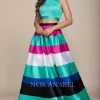 Long Two-Piece Dress With Multi-Color Striped Skirt By Nox Anabel 8335 Prom