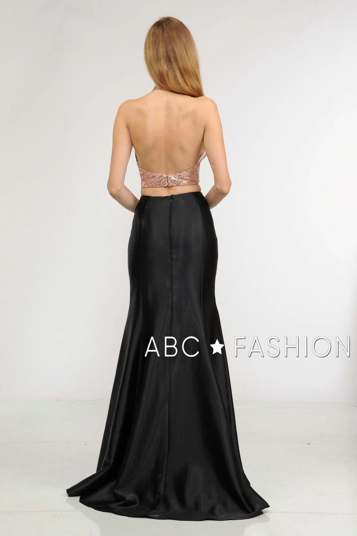 Long Two-Piece Dress With Sequin Crop Top By Poly USA 8294 Prom 4 Long Two-Piece Dress With Sequin Crop Top By Poly USA 8294 Prom