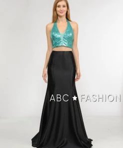 Long Two-Piece Dress With Sequin Crop Top By Poly USA 8294 Prom 17 Long Two-Piece Dress With Sequin Crop Top By Poly USA 8294 Prom