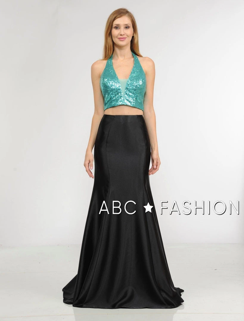 Long Two-Piece Dress With Sequin Crop Top By Poly USA 8294 Prom 10 Long Two-Piece Dress With Sequin Crop Top By Poly USA 8294 Prom