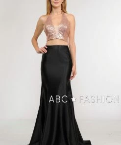 Long Two-Piece Dress With Sequin Crop Top By Poly USA 8294 Prom 13 Long Two-Piece Dress With Sequin Crop Top By Poly USA 8294 Prom