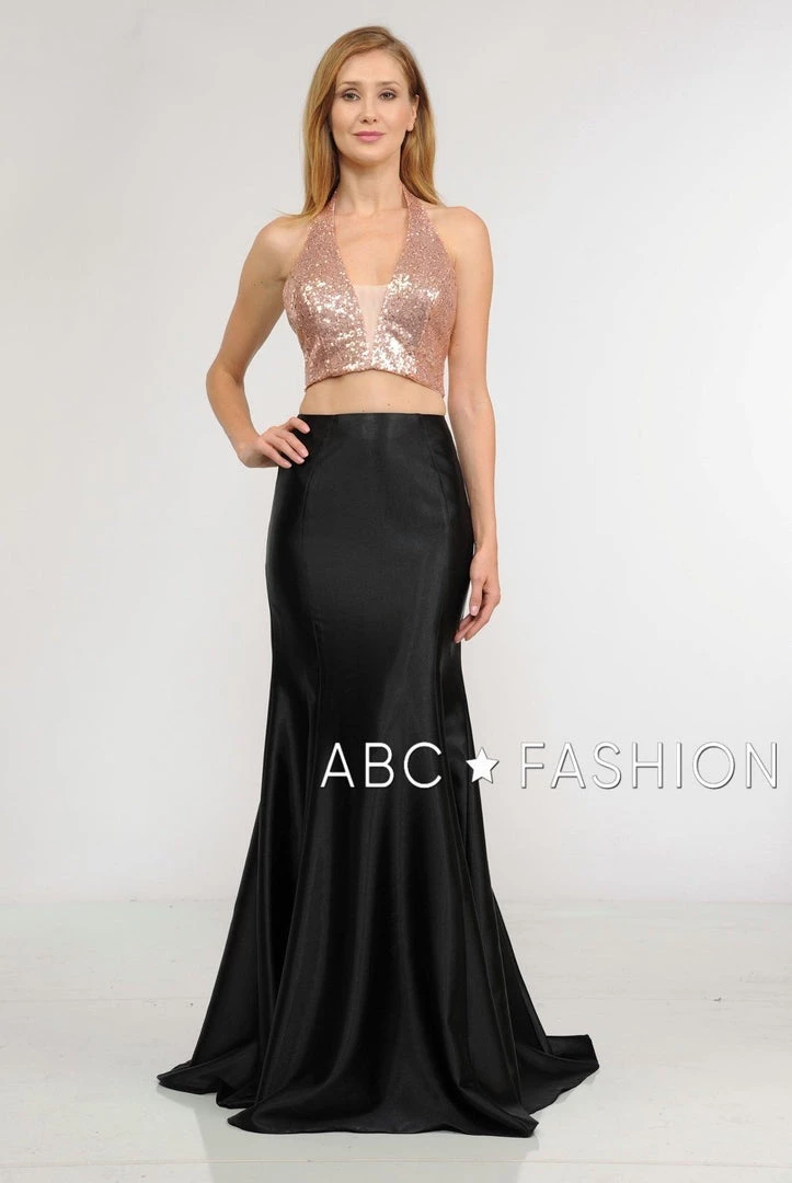 Long Two-Piece Dress With Sequin Crop Top By Poly USA 8294 Prom 6 Long Two-Piece Dress With Sequin Crop Top By Poly USA 8294 Prom